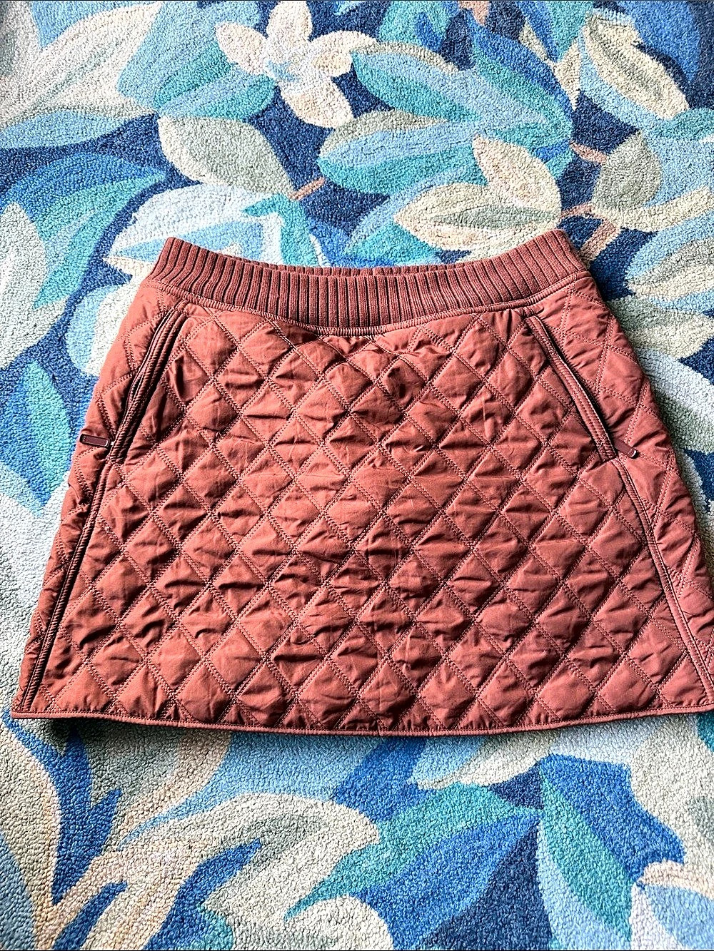 Prana Esla Skirt Quilted Fleece-Lined Mini Brown Medium
